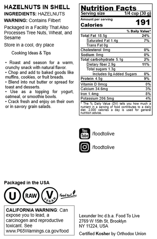 Hazelnuts in Shell - by Food to Live
