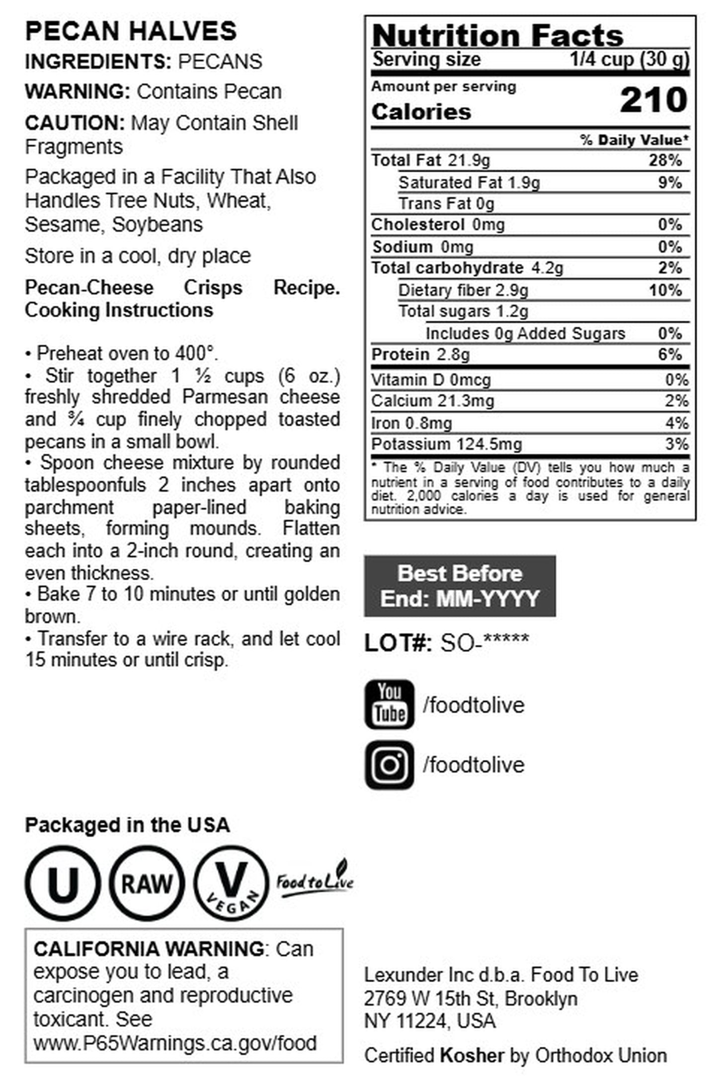 Pecan Halves - by Food To Live
