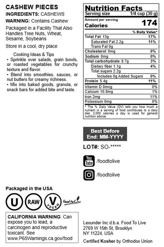 Cashew Pieces - by Food To Live