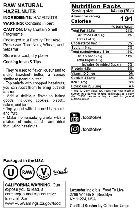 Raw Natural Hazelnuts - by Food To Live