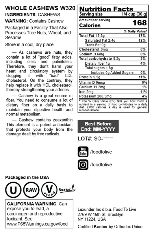 Raw Cashews - by Food To Live