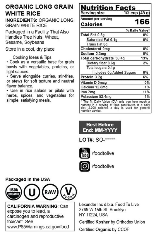 Organic Long Grain White Rice - by Food To Live