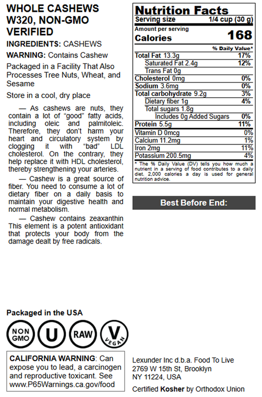 Raw Cashews - by Food To Live