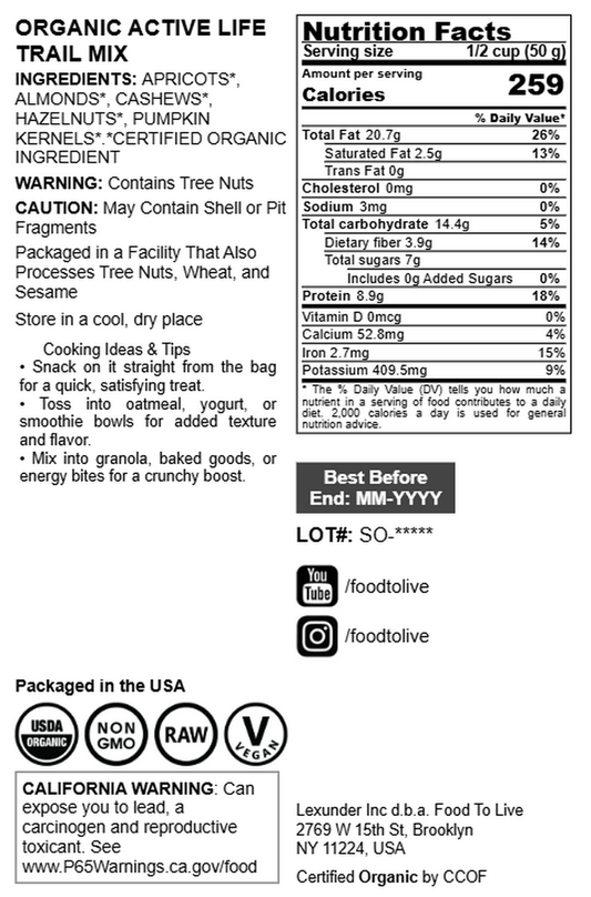 Organic Active Life Trail Mix- by Food To Live