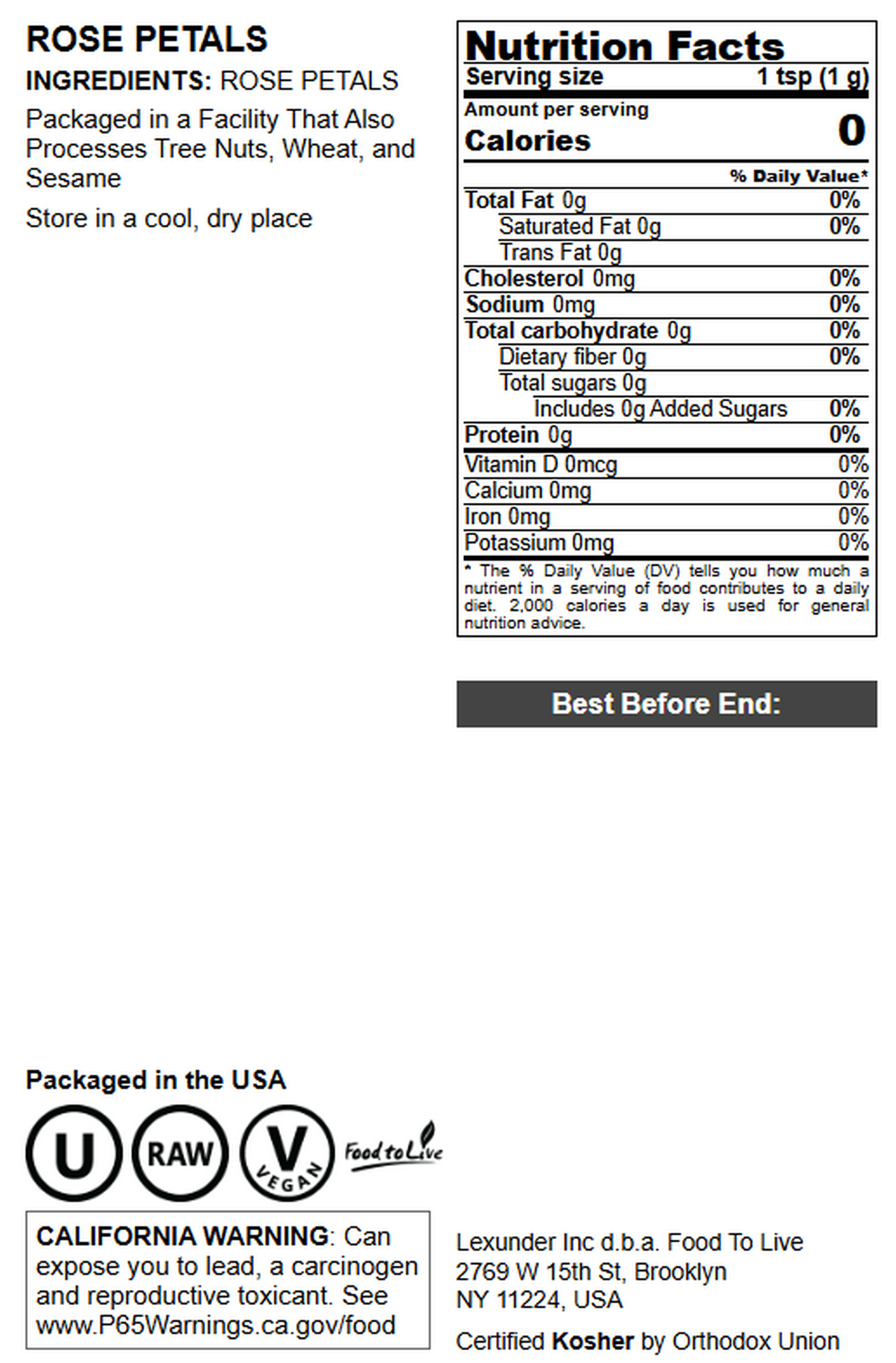 Rose Petals – Vegan, Kosher, Bulk  – by Food to Live