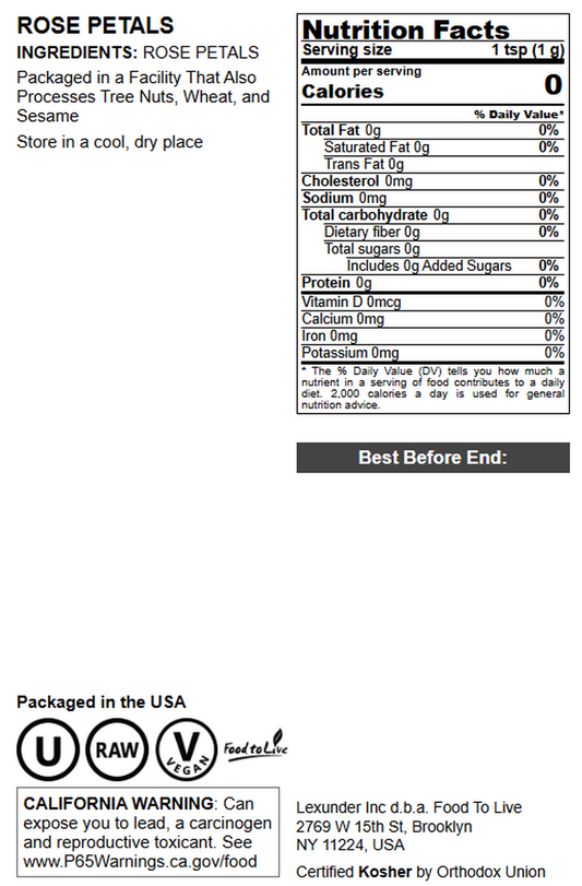 Rose Petals – Vegan, Kosher, Bulk  – by Food to Live