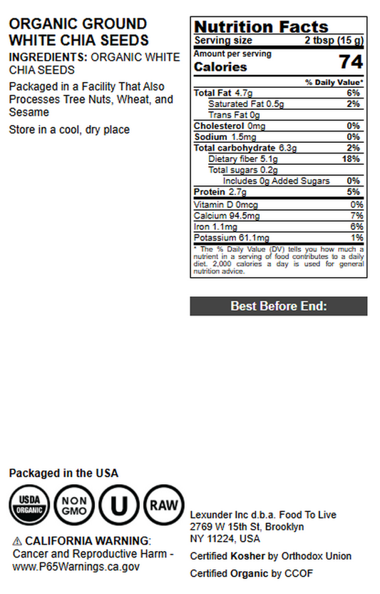 Organic Ground White Chia Seeds - by Food to Live