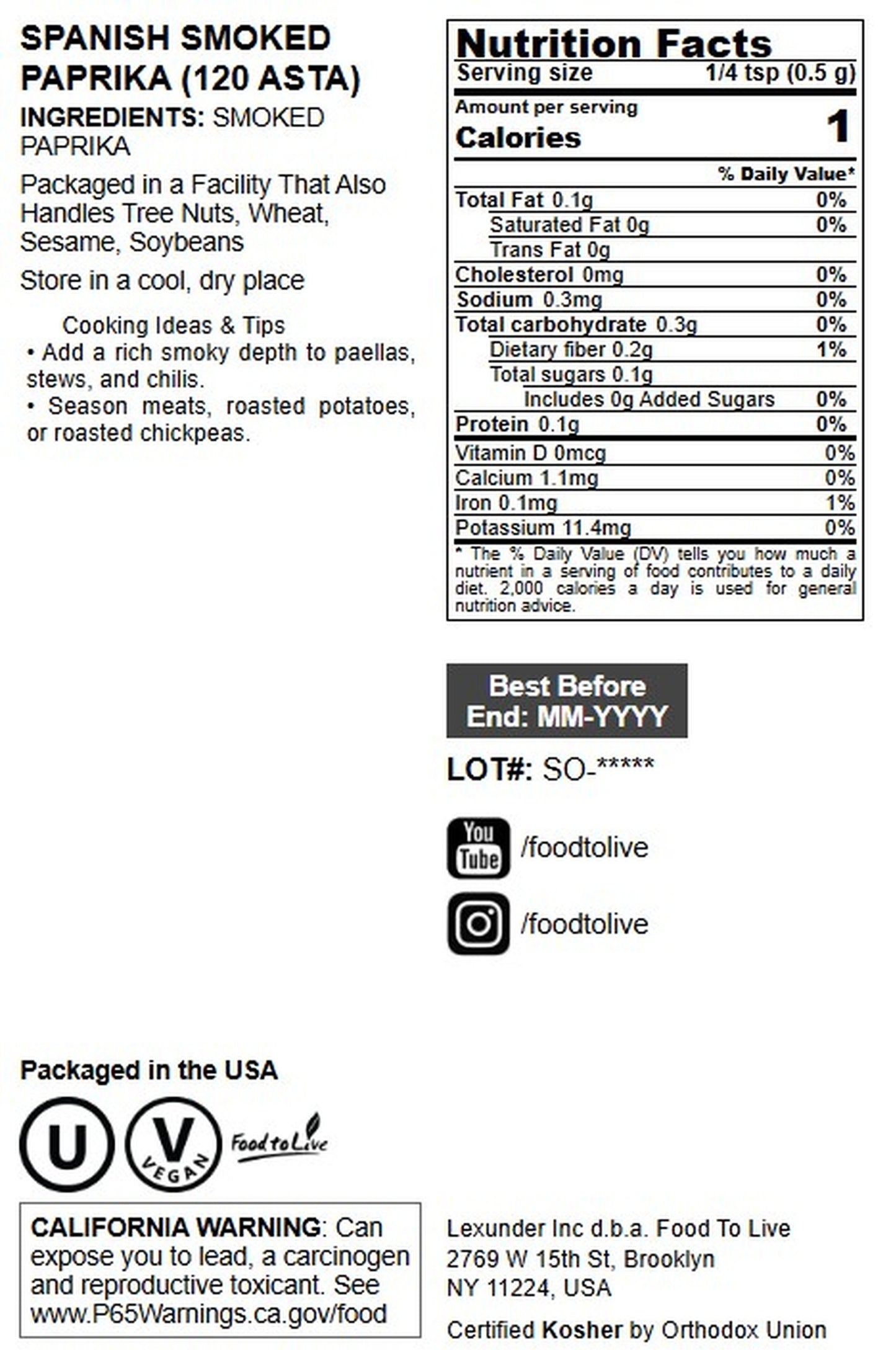 Spanish Smoked Paprika - Vegan, Kosher, Bulk - by Food to Live