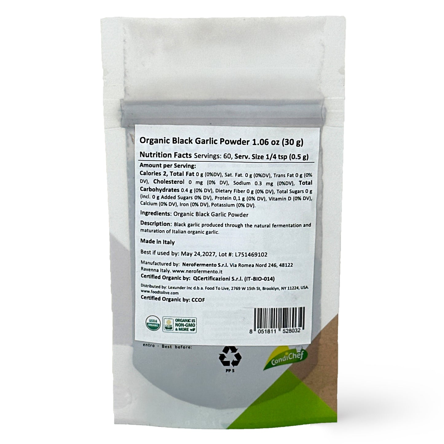 Nero Fermento Organic Black Garlic Powder, 30gr