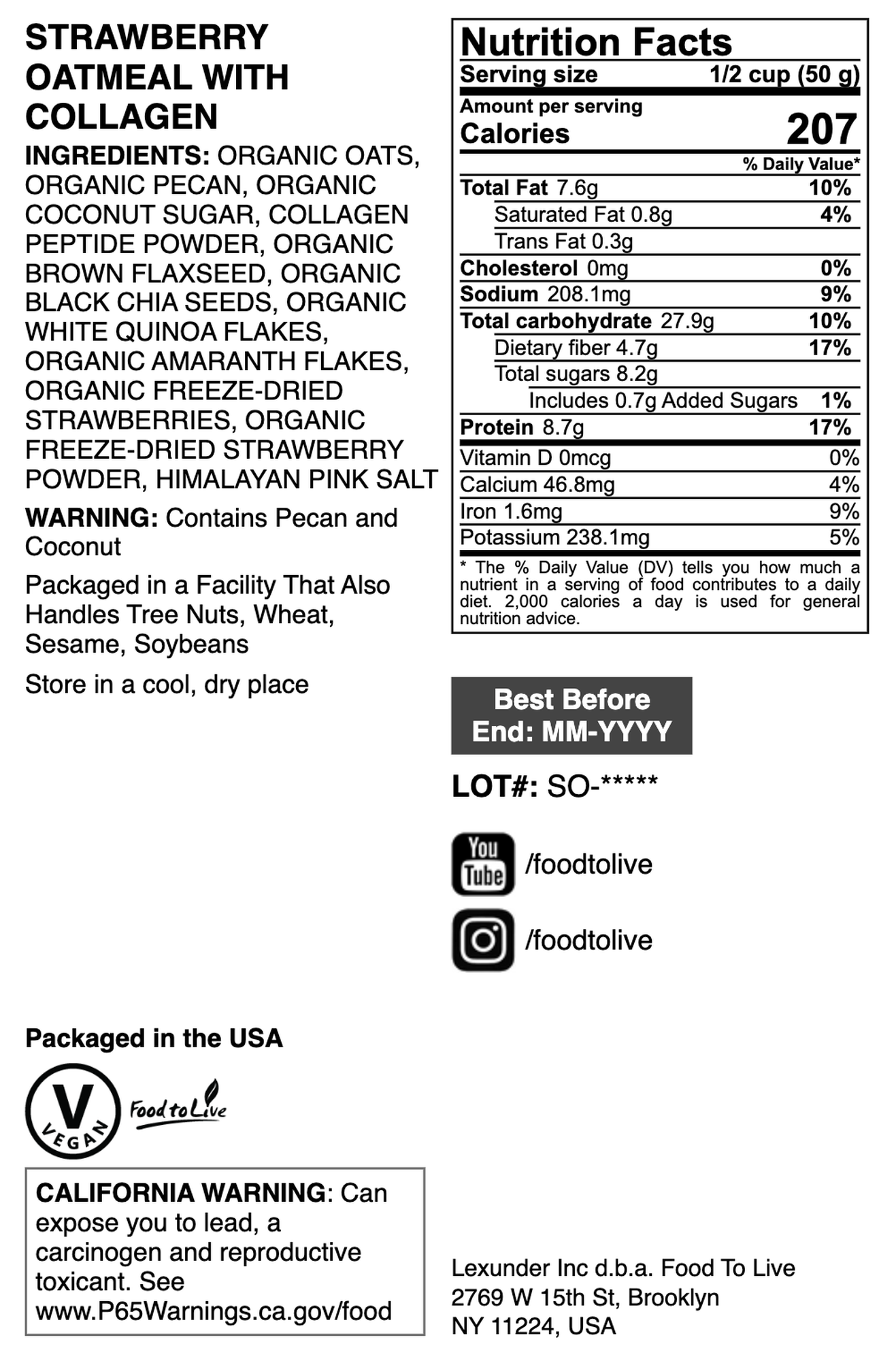 Strawberry Oatmeal with Collagen - by Food To Live