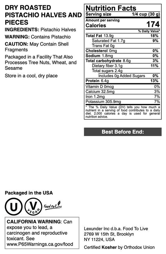 Dry Roasted Pistachio Halves and Pieces - by Food To Live