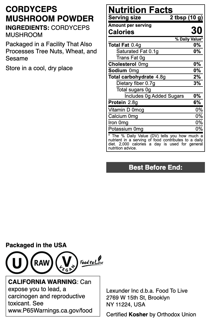Cordyceps Mushroom Powder - by Food To Live