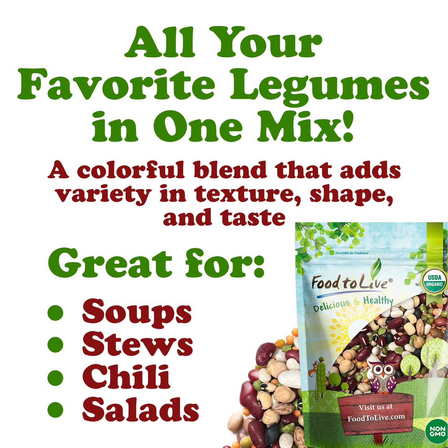 Organic 12 Bean Soup Mix – Vegan, Kosher, Bulk – by Food to Live