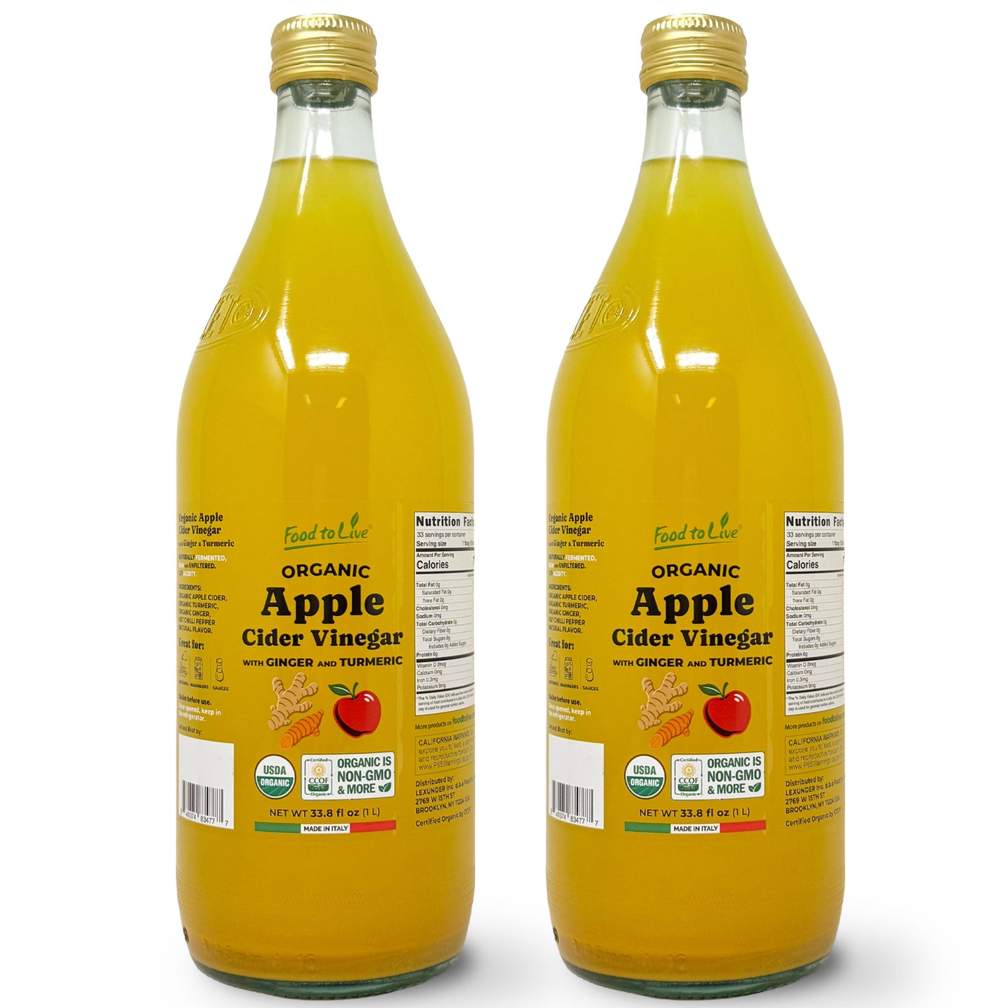 Organic Apple Cider Vinegar with Ginger and Turmeric - by Food To Live