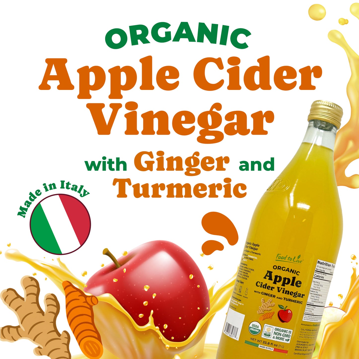 Organic Apple Cider Vinegar with Ginger and Turmeric - by Food To Live