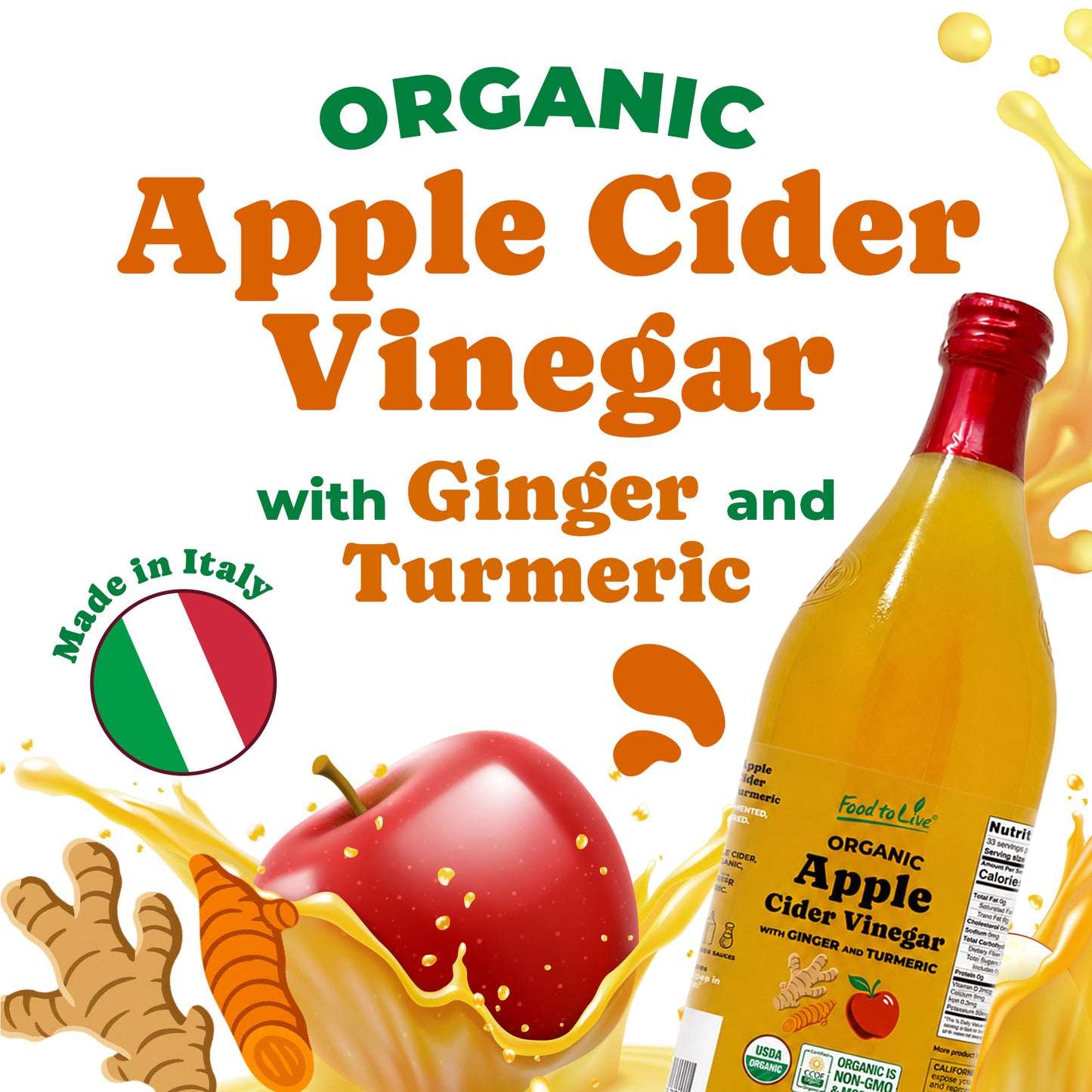 Organic Apple Cider Vinegar with Ginger and Turmeric - by Food To Live