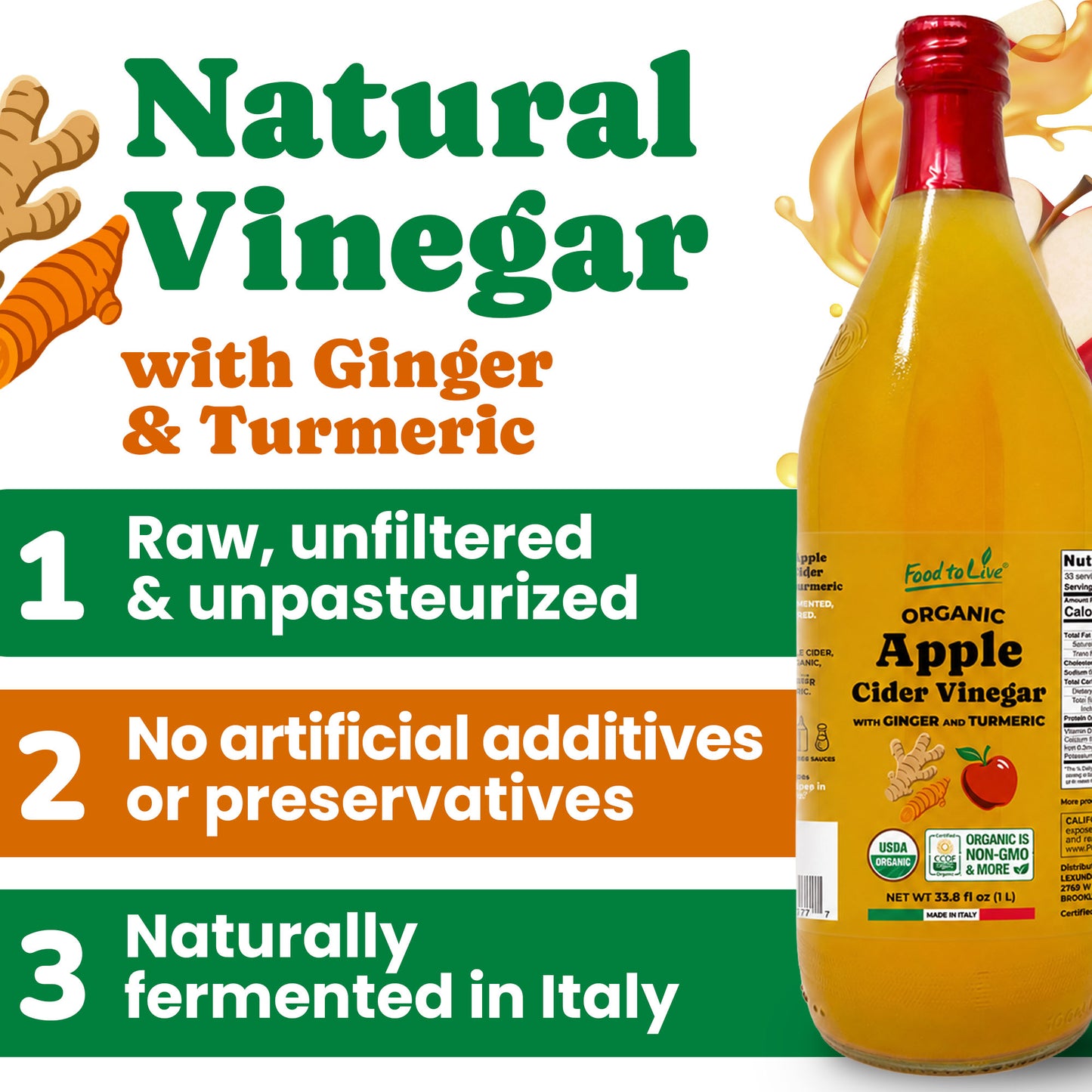 Organic Apple Cider Vinegar with Ginger and Turmeric - by Food To Live