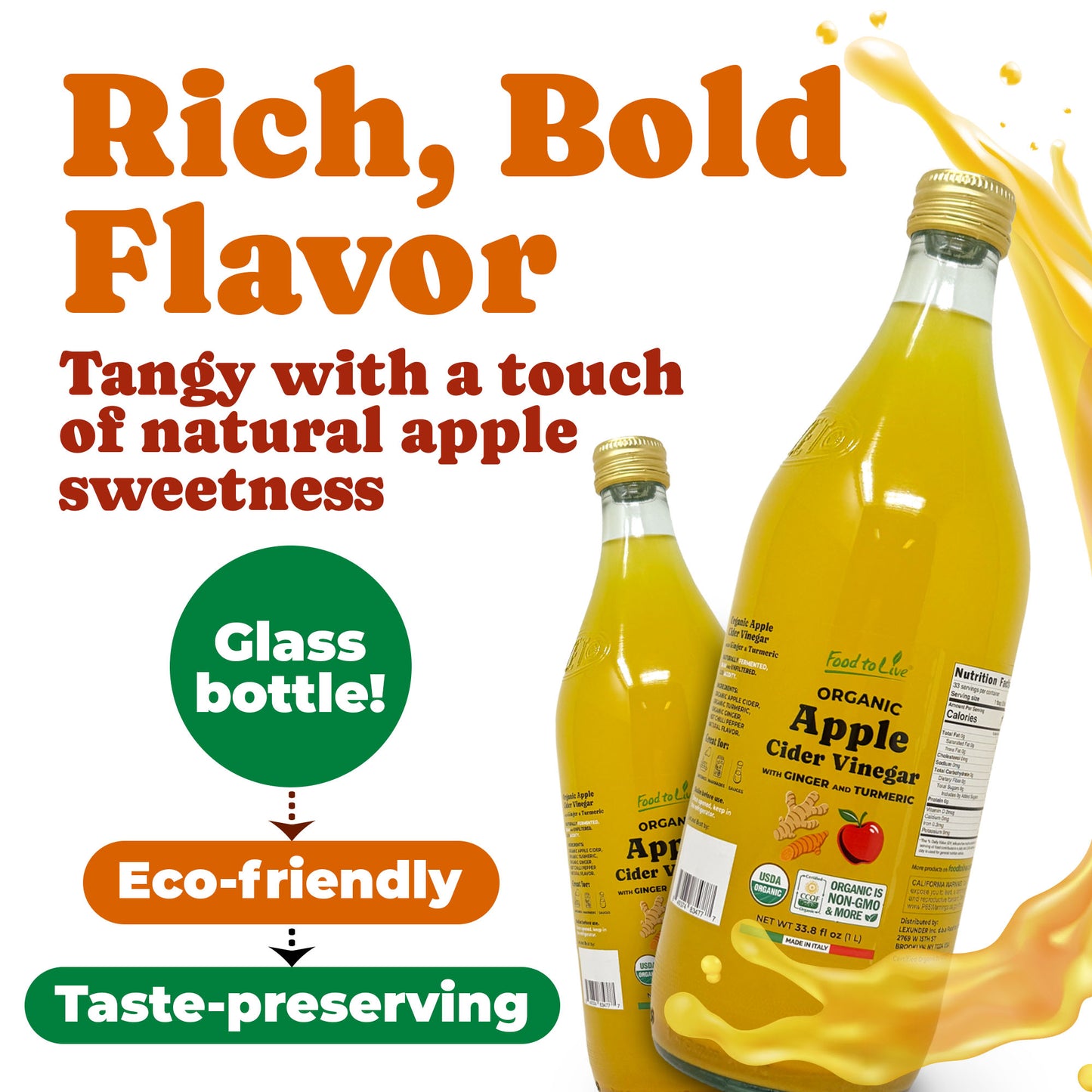 Organic Apple Cider Vinegar with Ginger and Turmeric - by Food To Live