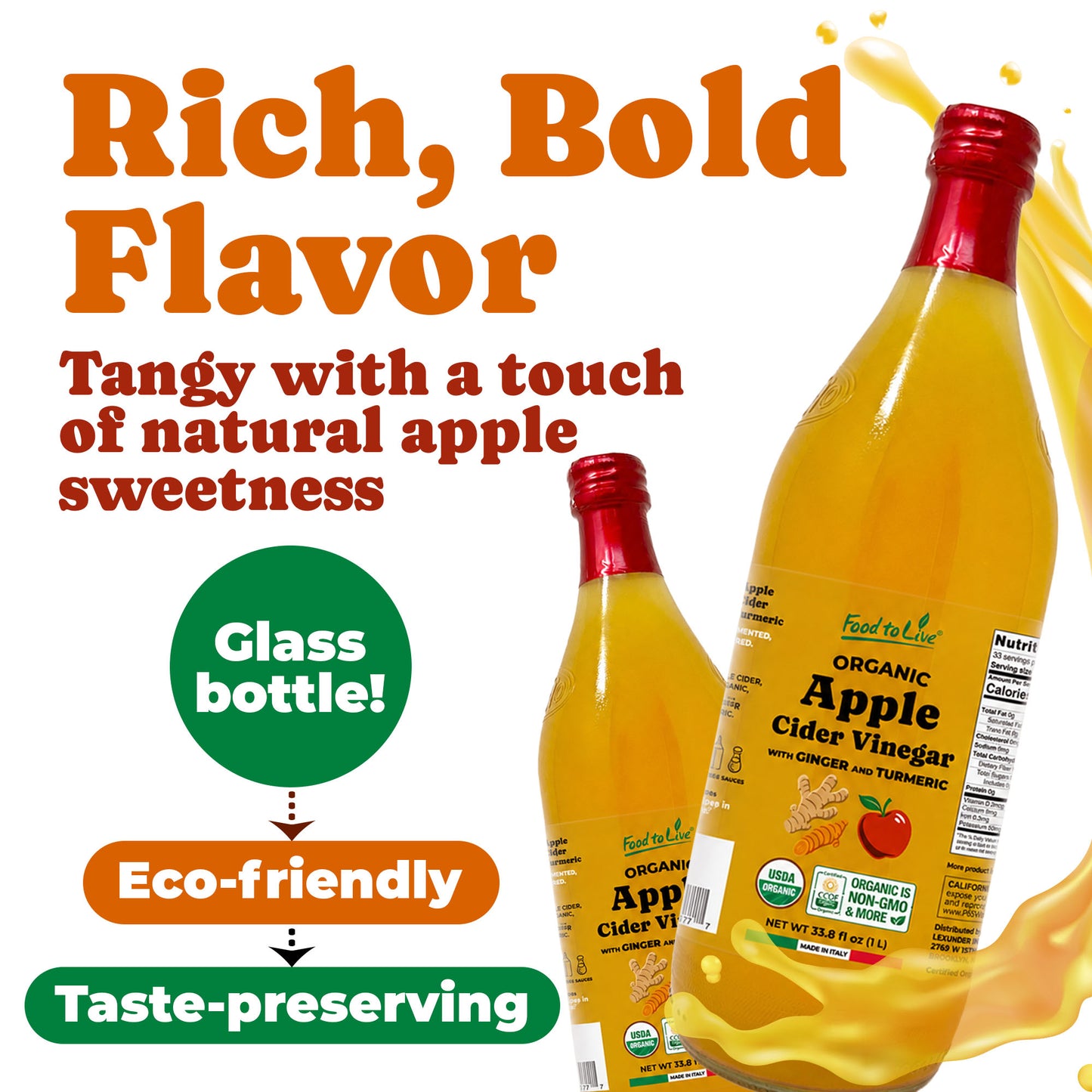 Organic Apple Cider Vinegar with Ginger and Turmeric - by Food To Live