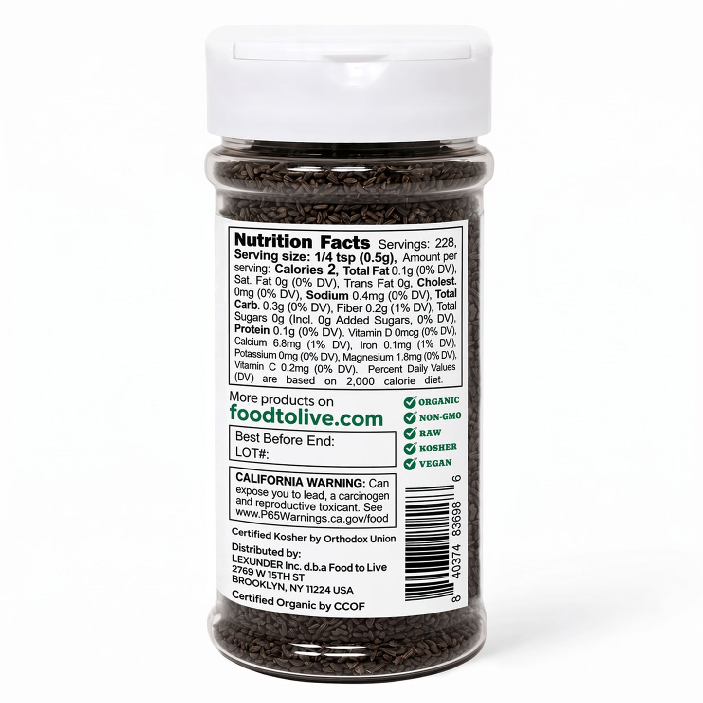 Organic Black Cumin Seeds - Kosher, Vegan, Bulk, Non-GMO, Raw - by Food to Live