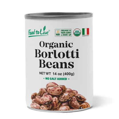 Organic Canned Borlotti Beans, 14 oz - Unsalted, Non-GMO, Vegan - by Food to Live