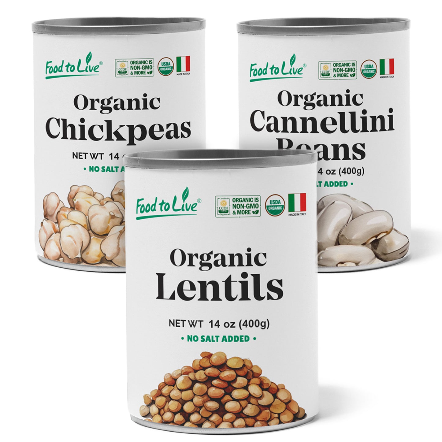 Organic Canned Pulses Bundle, Set of 3 – Ready to Eat, Unsalted, Non-GMO, Vegan – by Food to Live