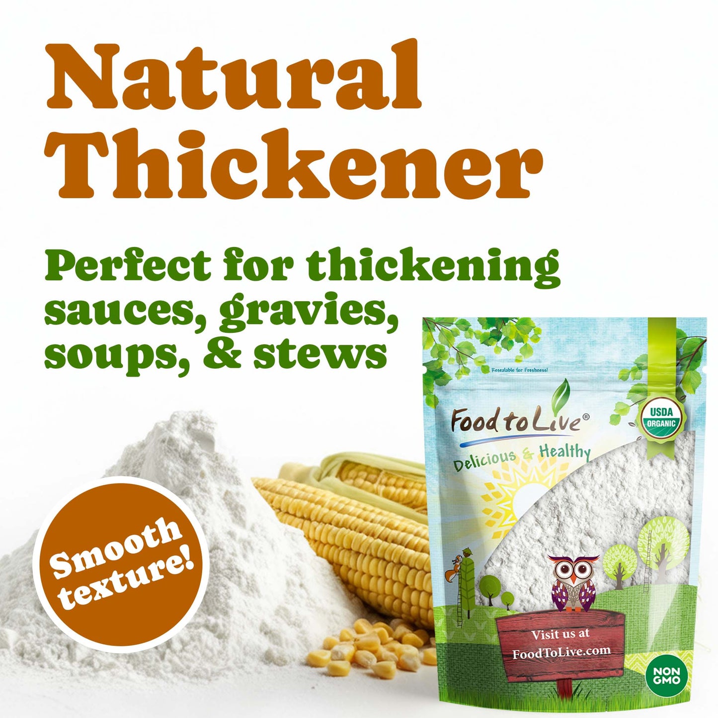 Organic Corn Starch - Non-GMO, Kosher, Vegan - by Food to Live