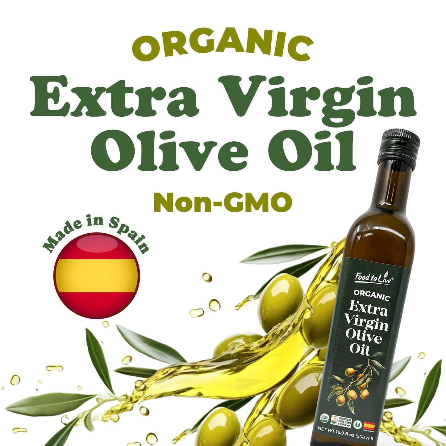 Organic Extra Virgin Olive Oil - 500 ml - by Food To Live