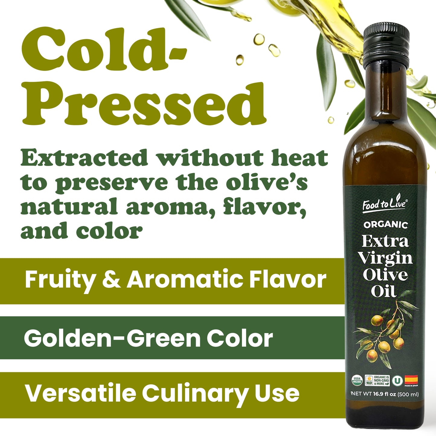 Organic Extra Virgin Olive Oil - 500 ml - by Food To Live