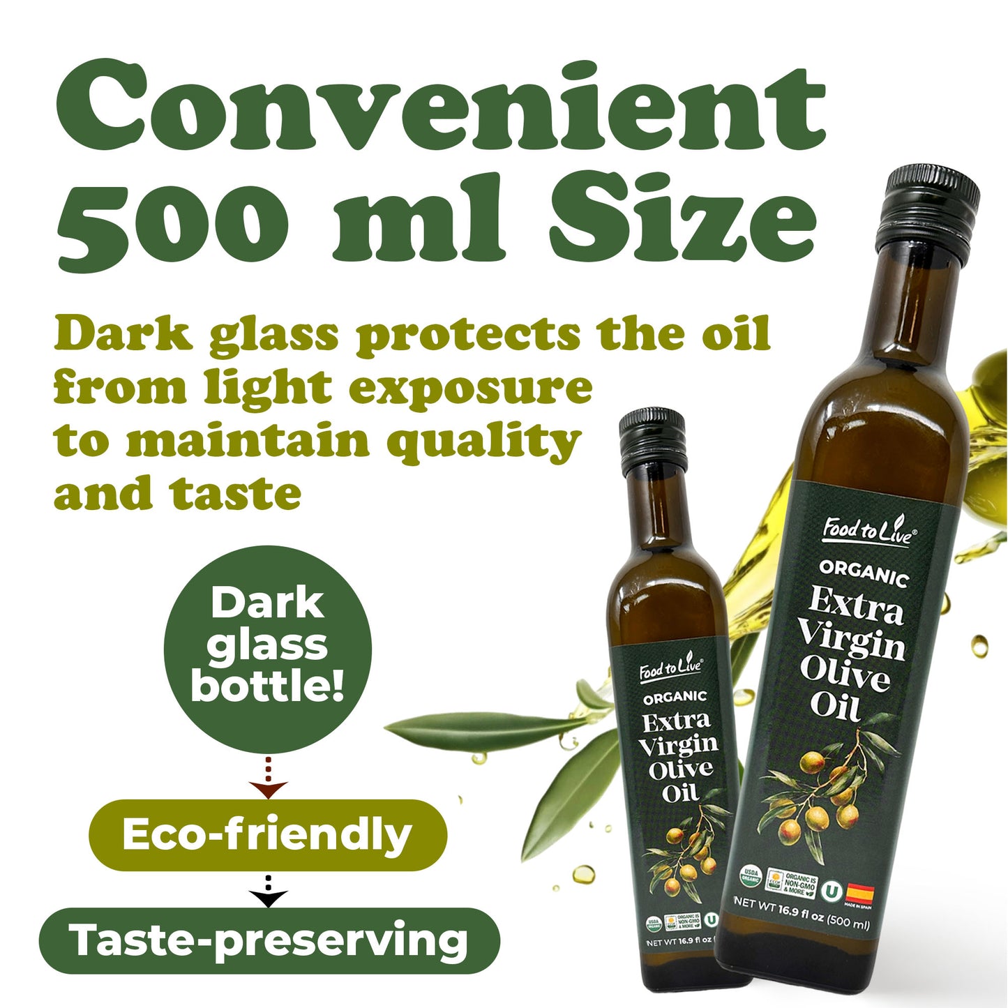 Organic Extra Virgin Olive Oil - 500 ml - by Food To Live