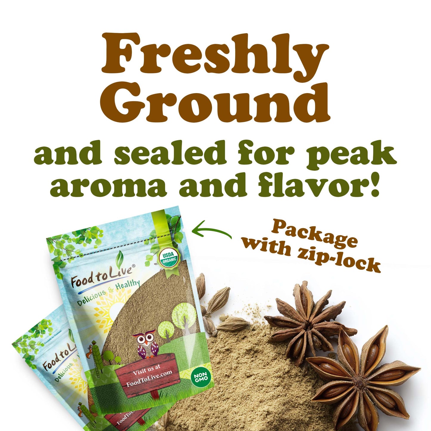 Organic Ground Anise –  Non-GMO, Kosher, Vegan – by Food to Live