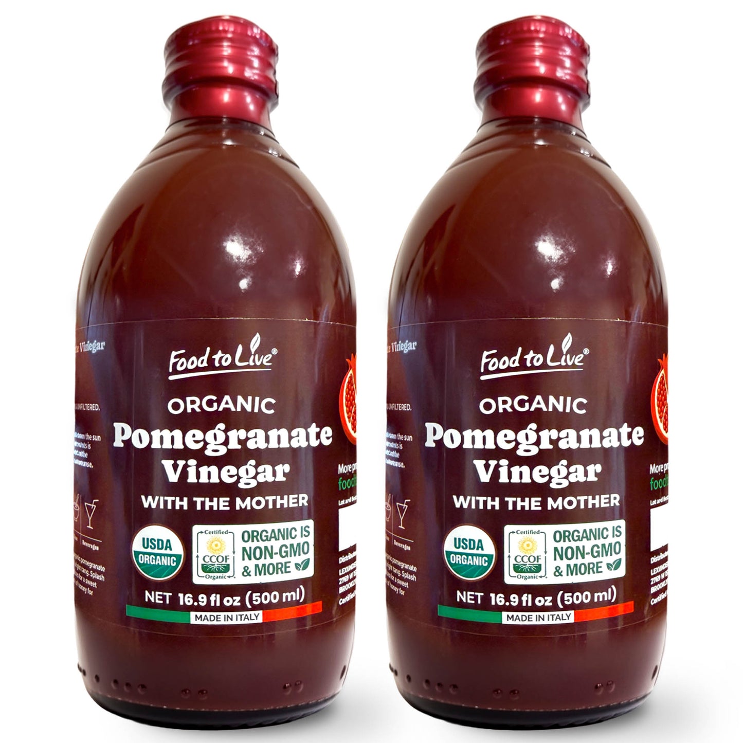 Organic Pomegranate Vinegar with the Mother, 500ml - by Food to Live