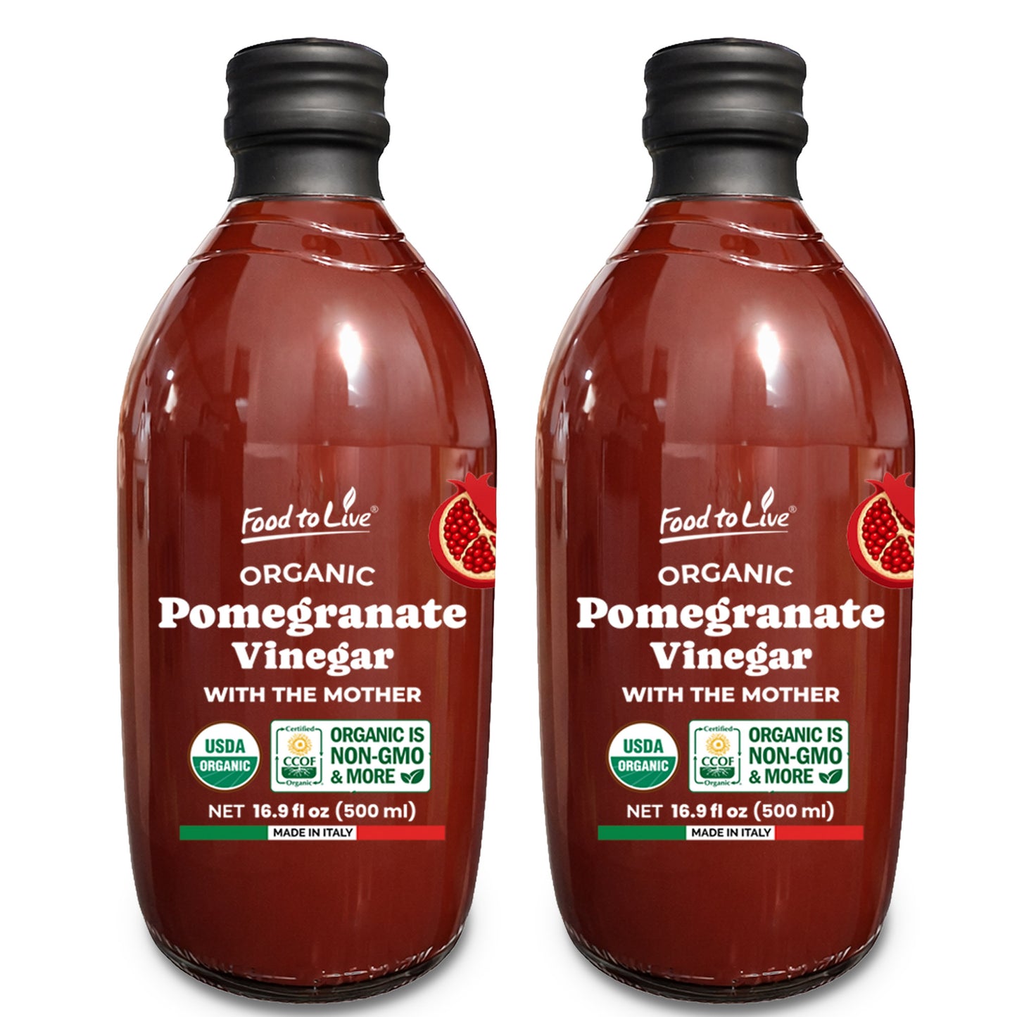 Organic Pomegranate Vinegar with the Mother, 500ml - by Food to Live