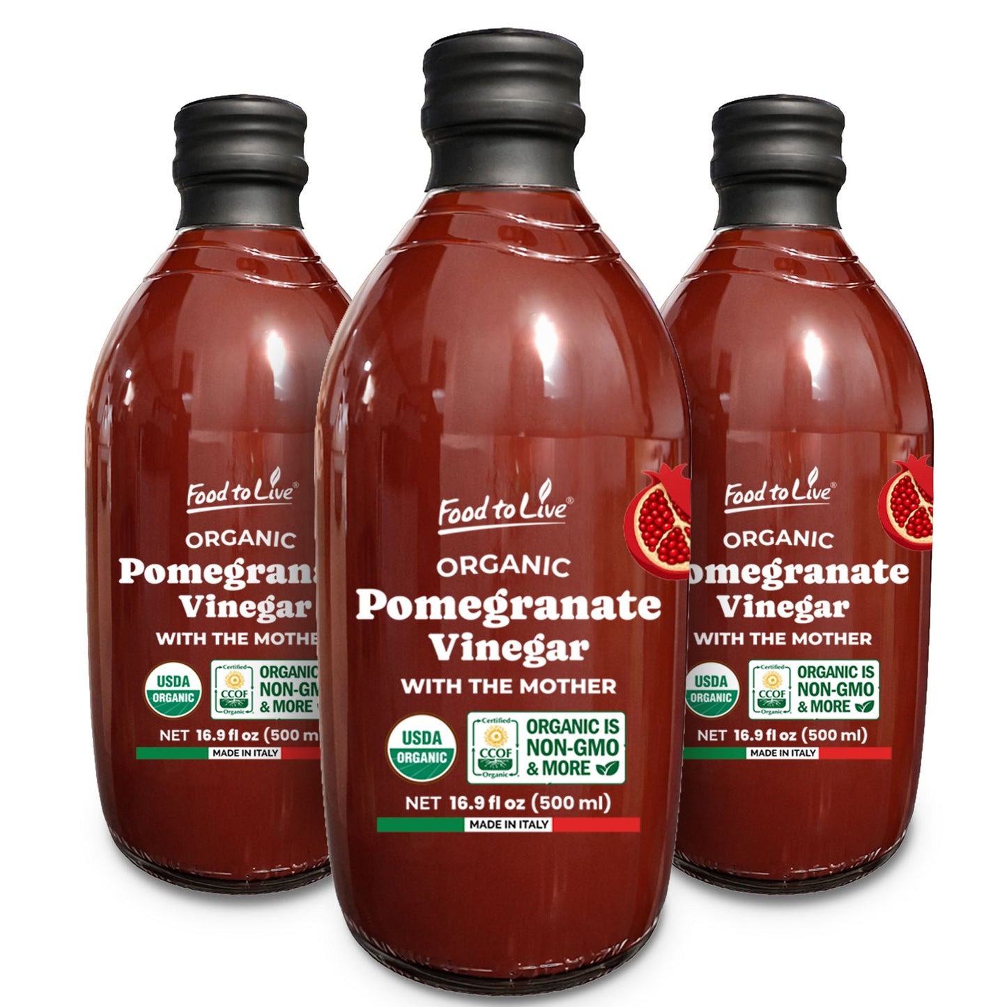 Organic Pomegranate Vinegar with the Mother, 500ml - by Food to Live