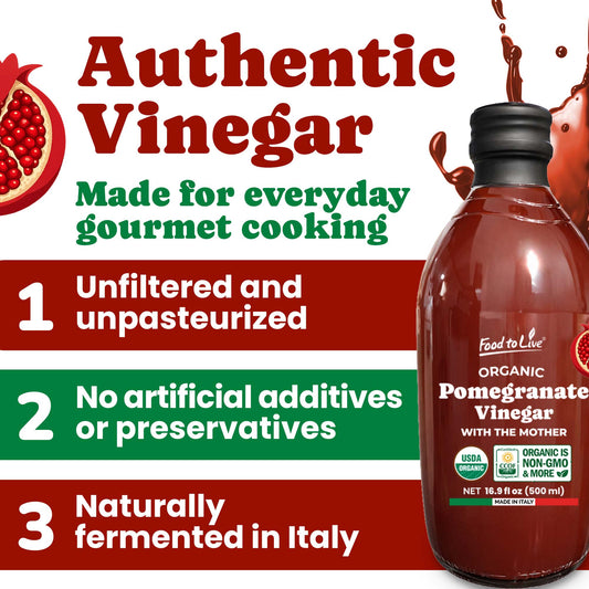 Organic Pomegranate Vinegar with the Mother, 500ml - by Food to Live