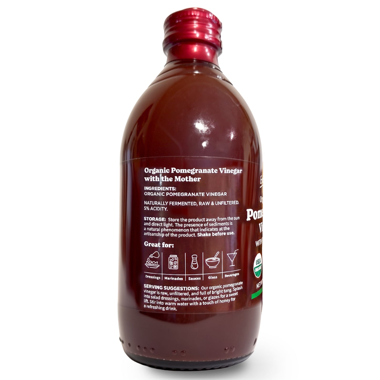 Organic Pomegranate Vinegar with the Mother, 500ml - by Food to Live