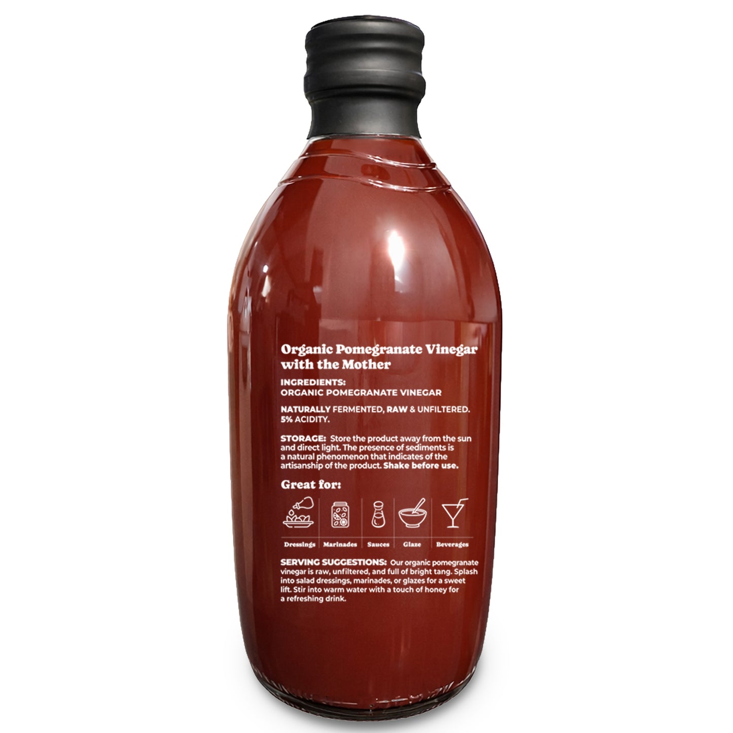 Organic Pomegranate Vinegar with the Mother, 500ml - by Food to Live