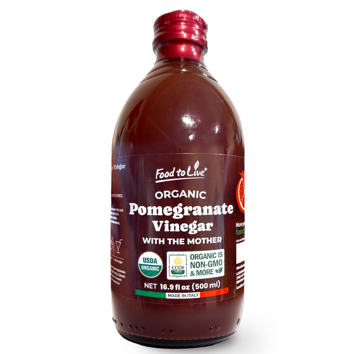 Organic Pomegranate Vinegar with the Mother, 500ml - by Food to Live