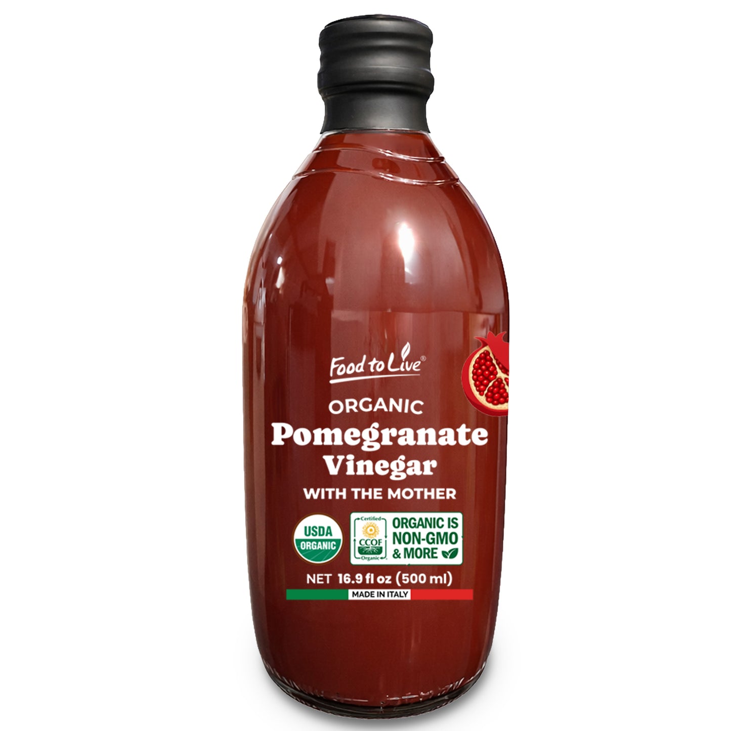 Organic Pomegranate Vinegar with the Mother, 500ml - by Food to Live