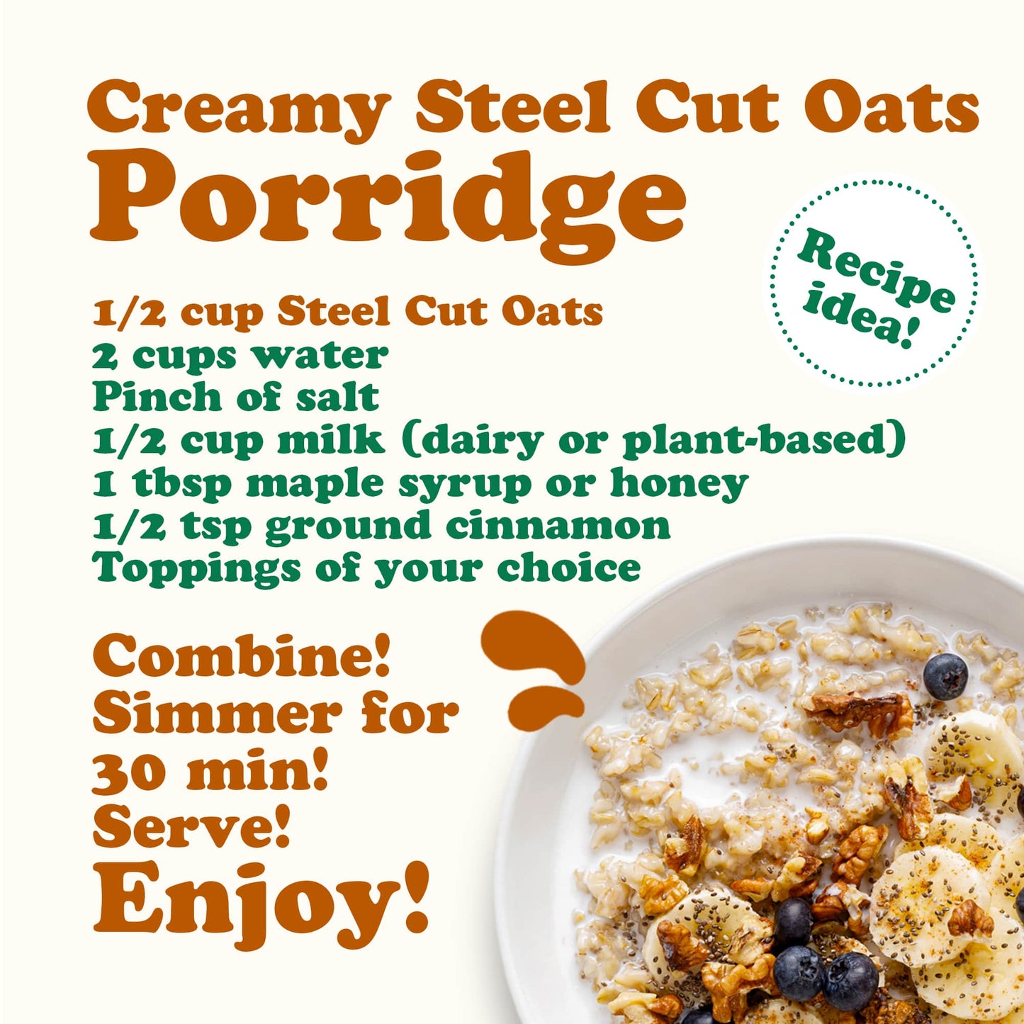 Organic Steel Cut Oats — 100% Whole Grain Irish Oats, Non-GMO Cereal, Non-Irradiated, Vegan, Bulk, Product of the USA