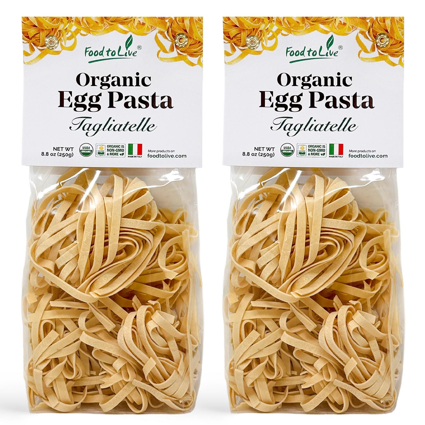 Organic Egg Tagliatelle Pasta 8.8 oz  –  Non-GMO, Product of Italy  – by Food to Live