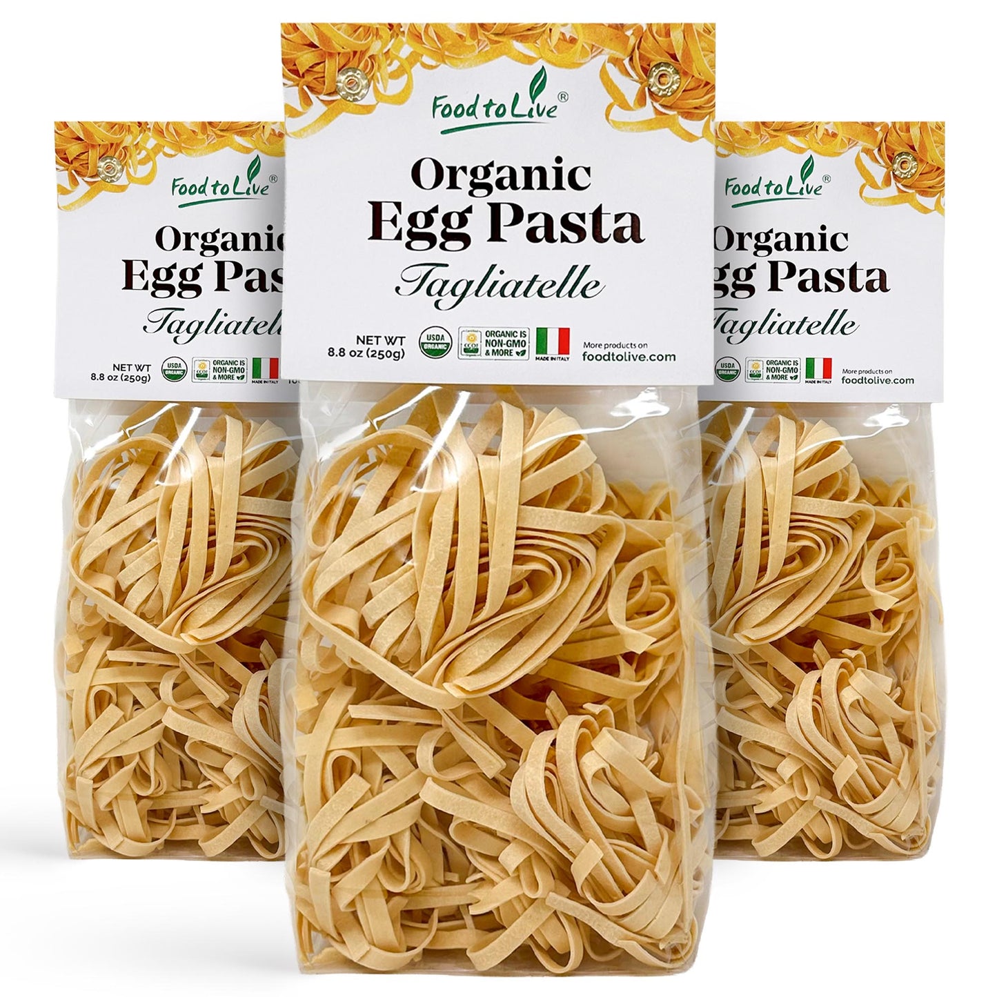 Organic Egg Tagliatelle Pasta 8.8 oz  –  Non-GMO, Product of Italy  – by Food to Live
