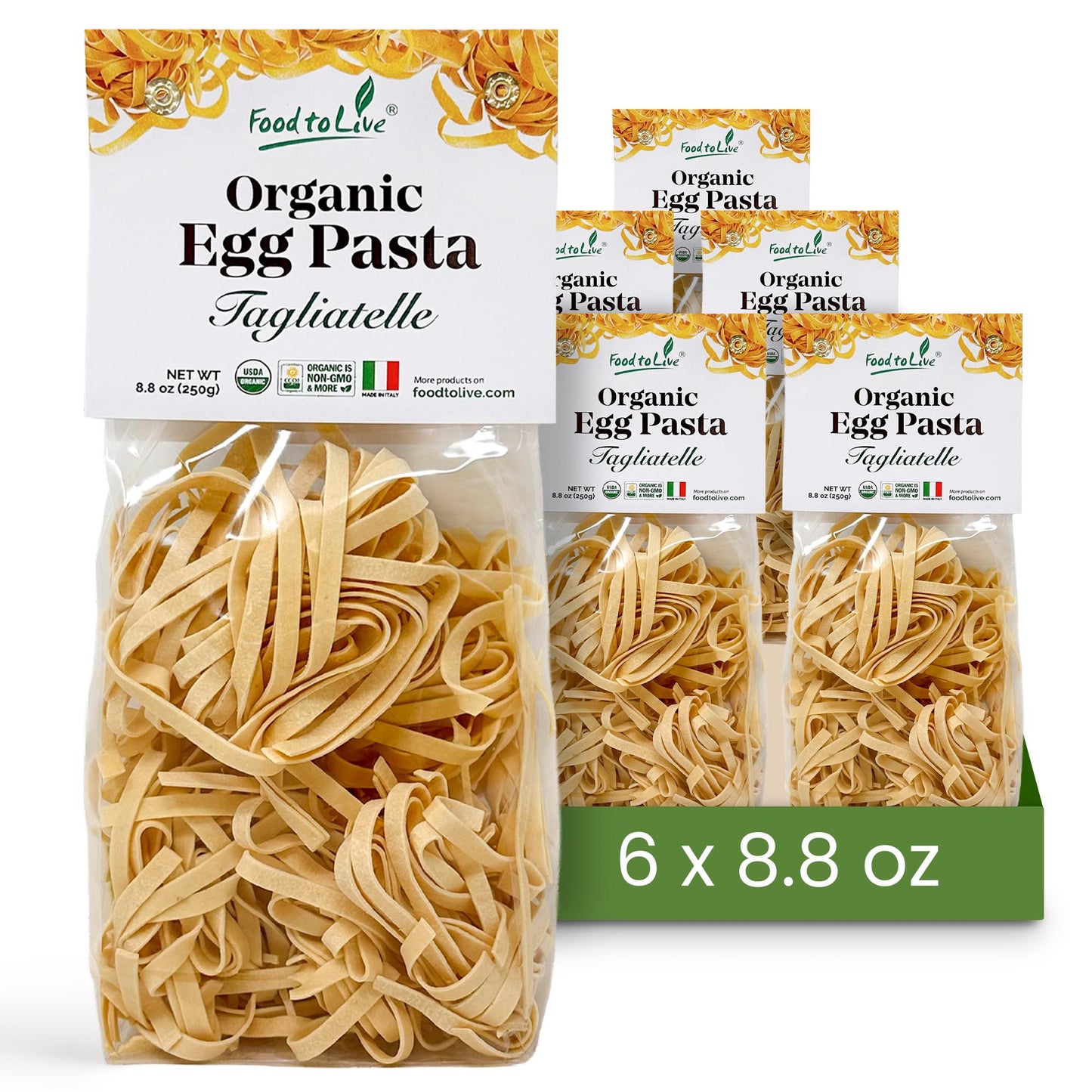 Organic Egg Tagliatelle Pasta 8.8 oz  –  Non-GMO, Product of Italy  – by Food to Live