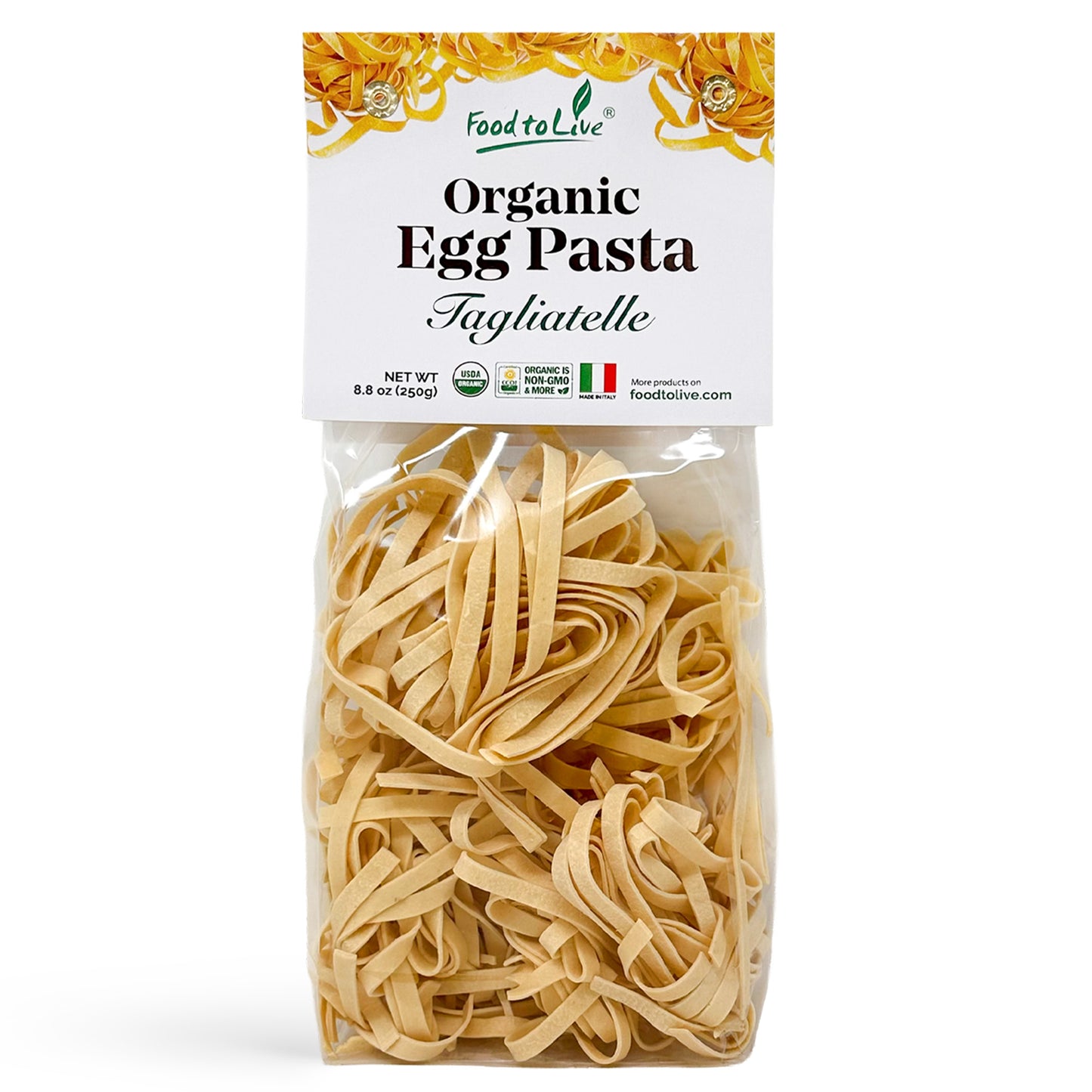 Organic Egg Tagliatelle Pasta 8.8 oz  –  Non-GMO, Product of Italy  – by Food to Live