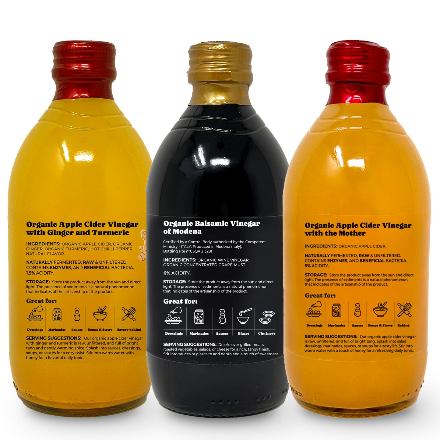Organic Vinegar Bundle, Set of 3 – Non-GMO, Vegan – by Food to Live