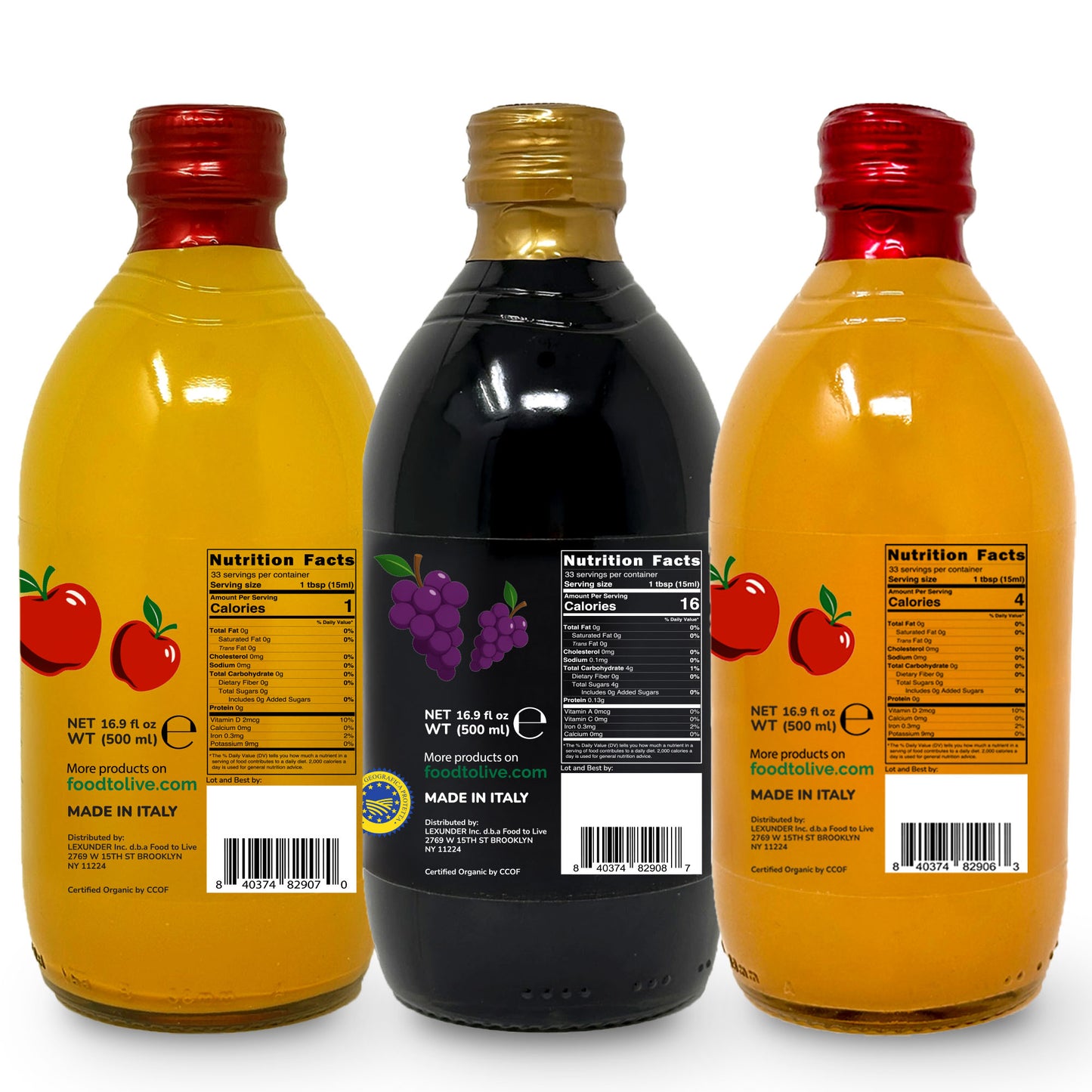 Organic Vinegar Bundle, Set of 3 – Non-GMO, Vegan – by Food to Live