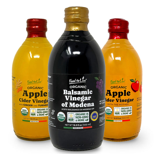 Organic Vinegar Bundle, Set of 3 – Non-GMO, Vegan – by Food to Live