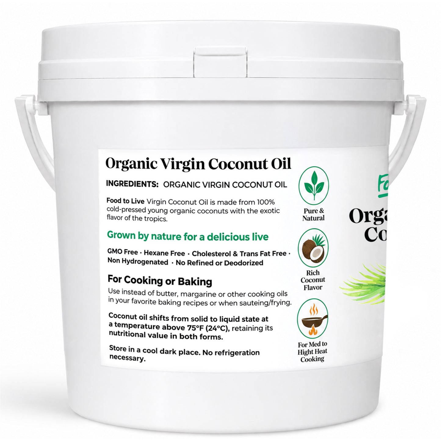 Organic Virgin Coconut Oil, 1 Gallon (3.78 L) - Non-GMO, Vegan, Bulk - by  Food to Live