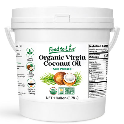 Organic Virgin Coconut Oil, 1 Gallon (3.78 L) - Non-GMO, Vegan, Bulk - by  Food to Live