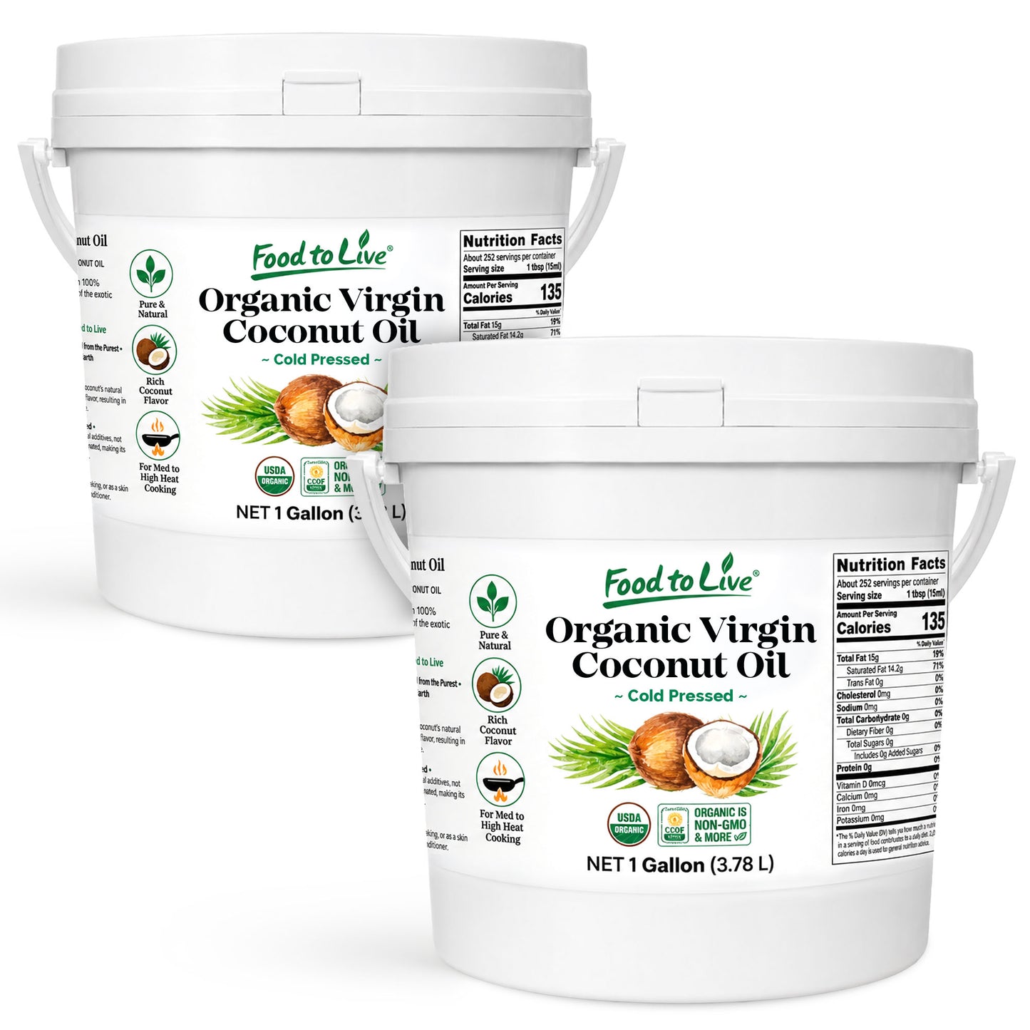 Organic Virgin Coconut Oil, 1 Gallon (3.78 L) - Non-GMO, Vegan, Bulk - by  Food to Live